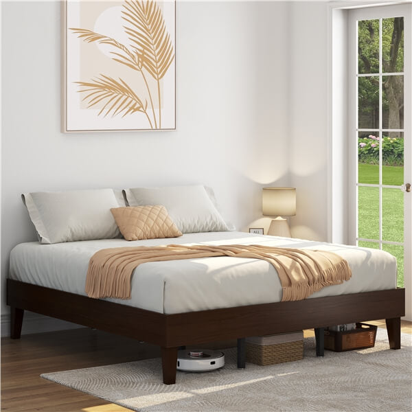 Yaheetech Bed Frame Natural Solid Wood Platform Bed with Wooden Slats Support