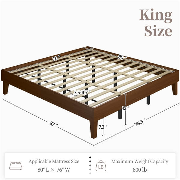 Yaheetech Bed Frame Natural Solid Wood Platform Bed with Wooden Slats Support