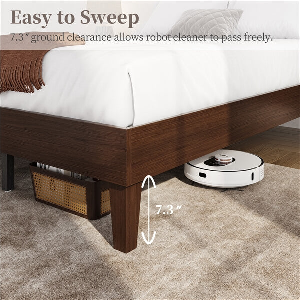 Yaheetech Bed Frame Natural Solid Wood Platform Bed with Wooden Slats Support