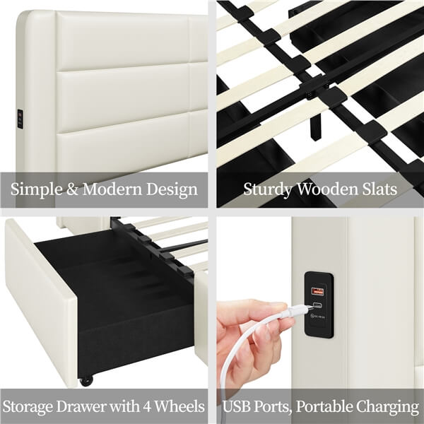 Bed Frame with 4 Storage Drawers