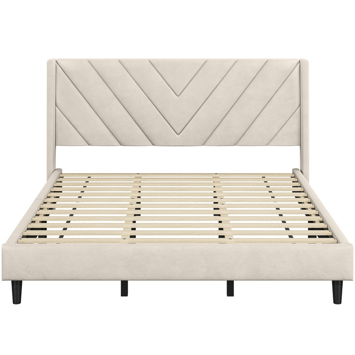 Yaheetech King Velvet Upholstered Bed Frame with Headboard
