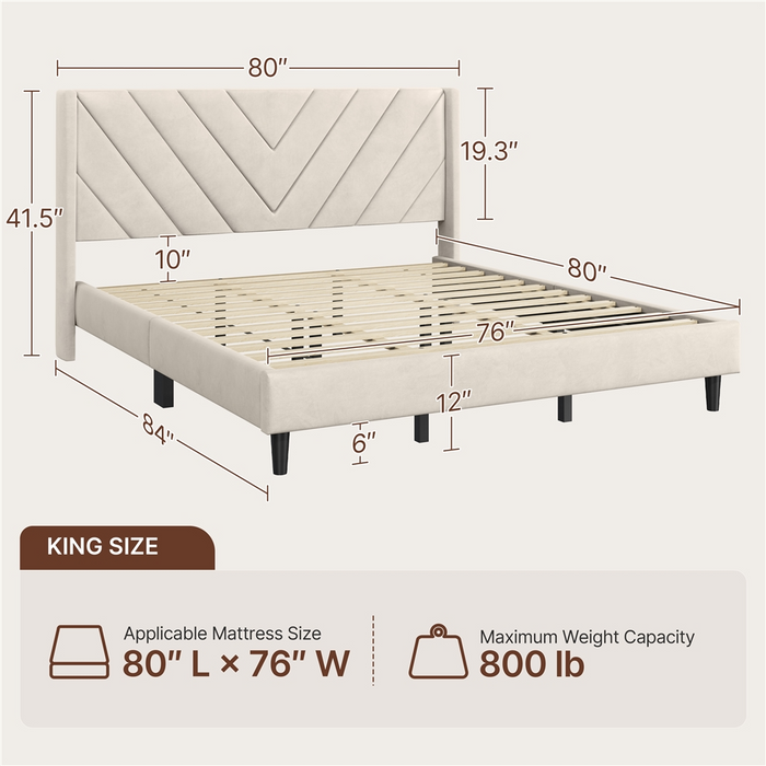 Yaheetech King Velvet Upholstered Bed Frame with Headboard