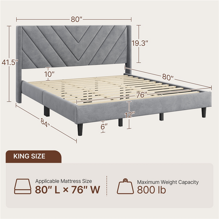 Yaheetech King Velvet Upholstered Bed Frame with Headboard