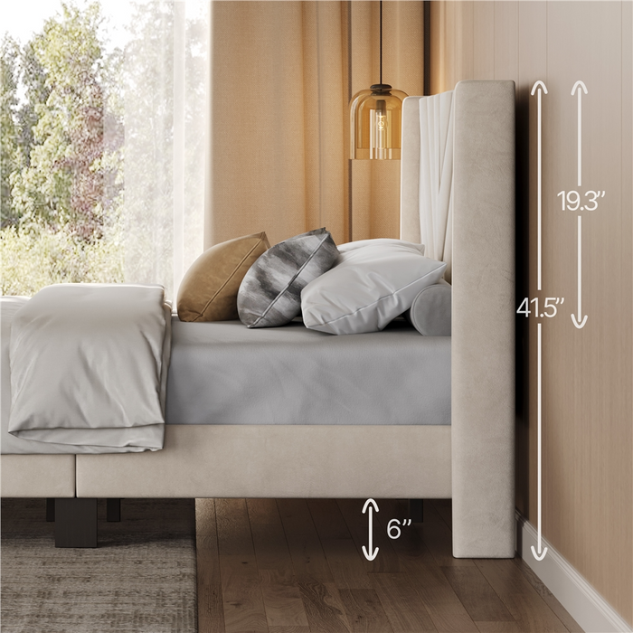 Yaheetech King Velvet Upholstered Bed Frame with Headboard