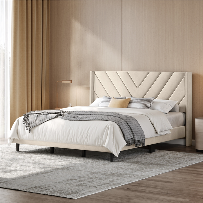 Yaheetech King Velvet Upholstered Bed Frame with Headboard