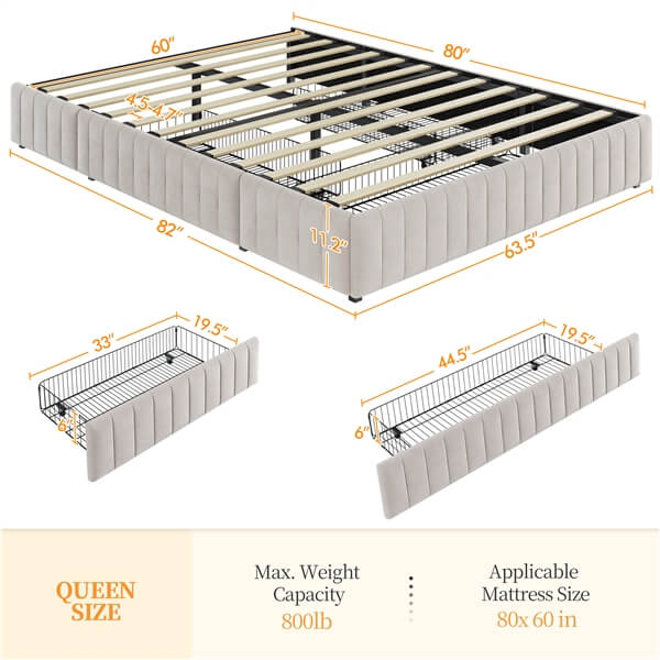 Yaheetech Upholstered Bed with Underbed 3 Storage Drawers