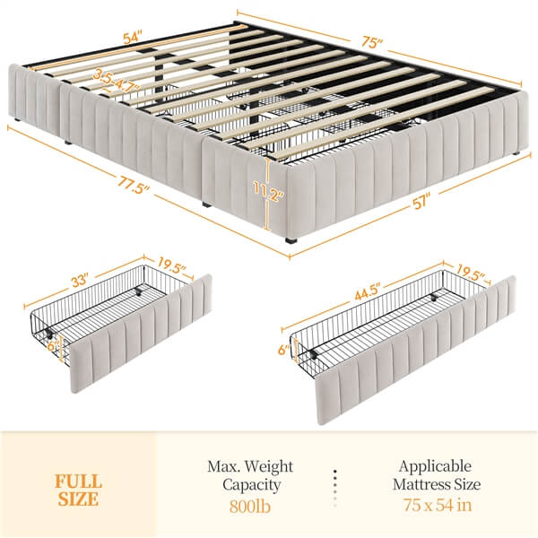 Yaheetech Upholstered Bed with Underbed 3 Storage Drawers
