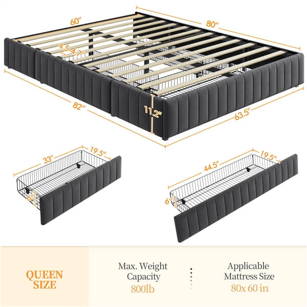 Yaheetech Upholstered Bed with Underbed 3 Storage Drawers